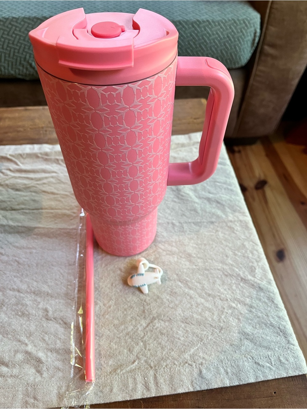 Pink Patterned Insulated Travel Mug with Handle